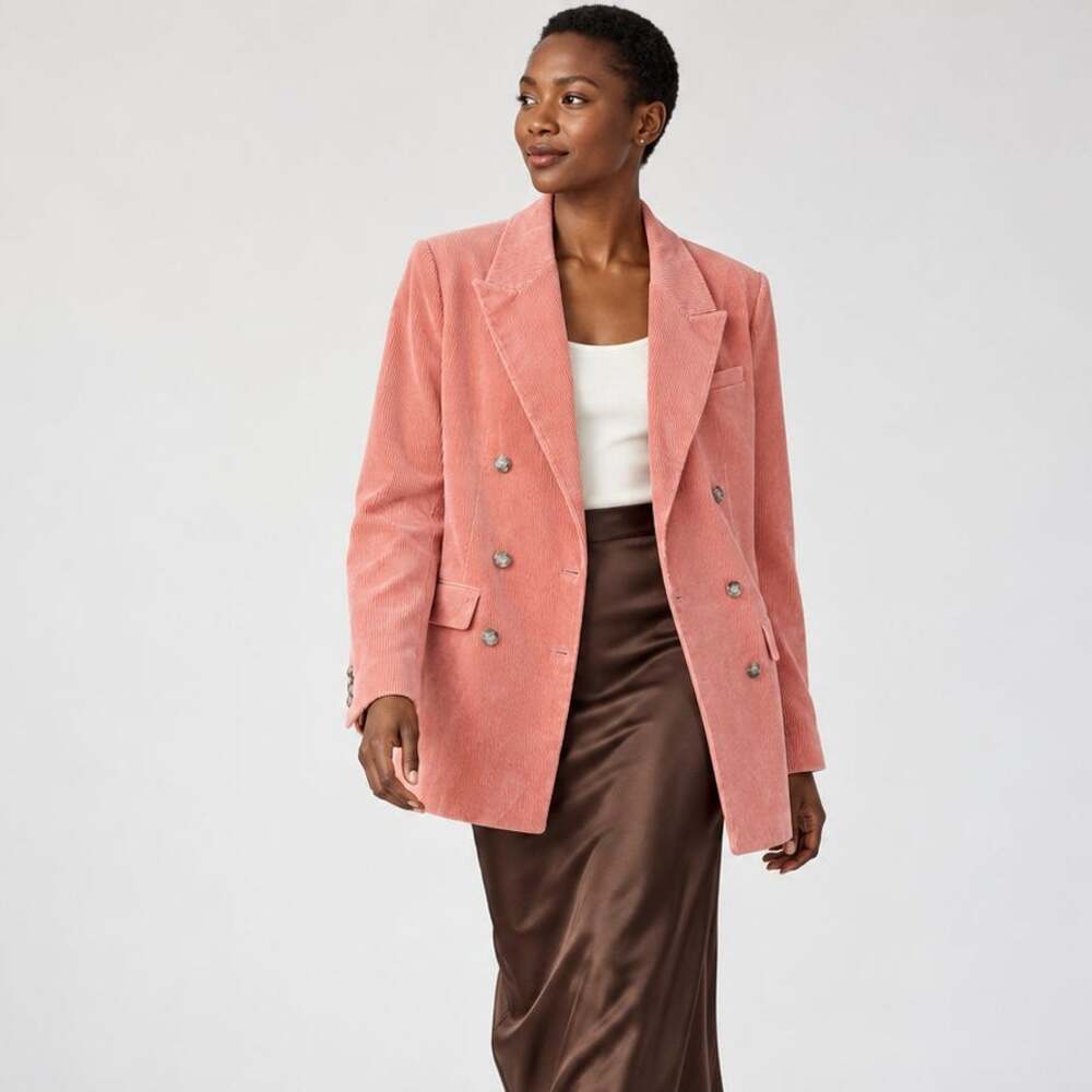 Banana Republic Rivoli Corduroy Double-Breasted Blazer Pink Tall 10